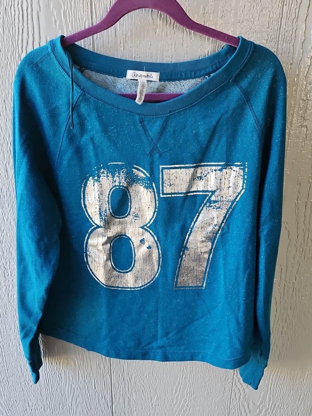 Aeropostale Teal Pullover Sweatshirt with Metallic '87' Graphic